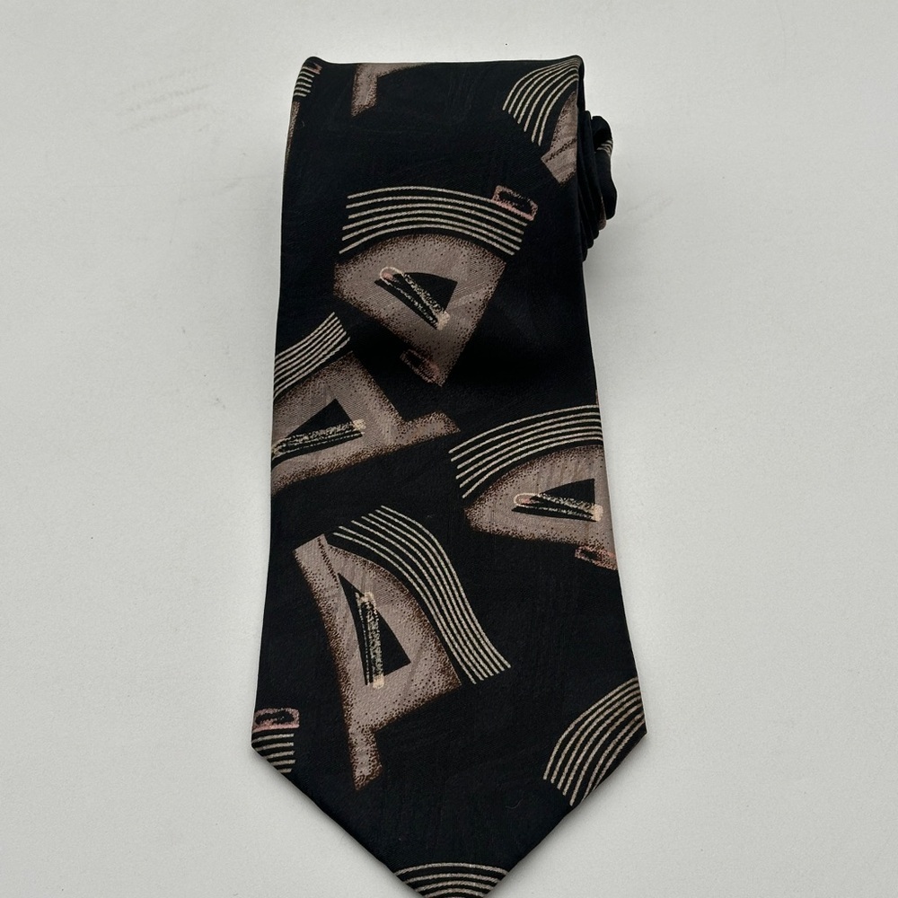 PIERRE BALMAIN COUTURE Black Gold 100% Italian Silk Tie Necktie Extra Long EUC